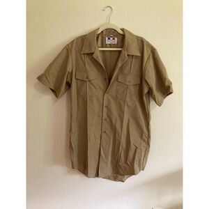 Flying Cross Beige Uniform Button Up Shirt Size XL‎ Men Short Sleeve Made in USA